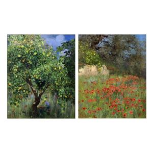 A GIOAN – Scènes champêtres méditerranéennes - Paire d’huiles sur carton – Signées