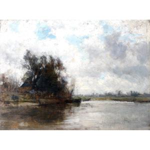 Alphonse Stengelin – Riverside Landscape – Study Of A Mill On A Canal – Signed