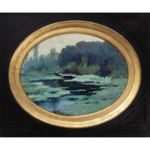 Antoine BARBIER – Bords d’étang en Bresse – Huile sur toile – Signée