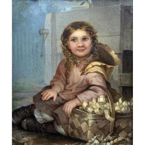 Ecole anglaise, vers 1850-70 – La petite marchande de copeaux – Huile sur toile 