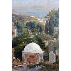 Cimetière arabe d’El Kettar, Alger  – Huile sur carton – Signée et datée 1923