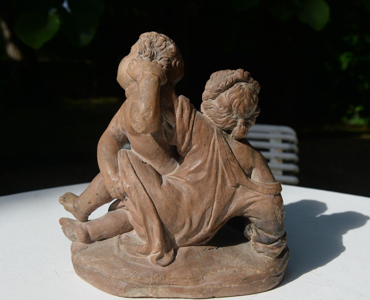 Terracotta Of 2 Bickering Putti From The 18th Century-photo-2