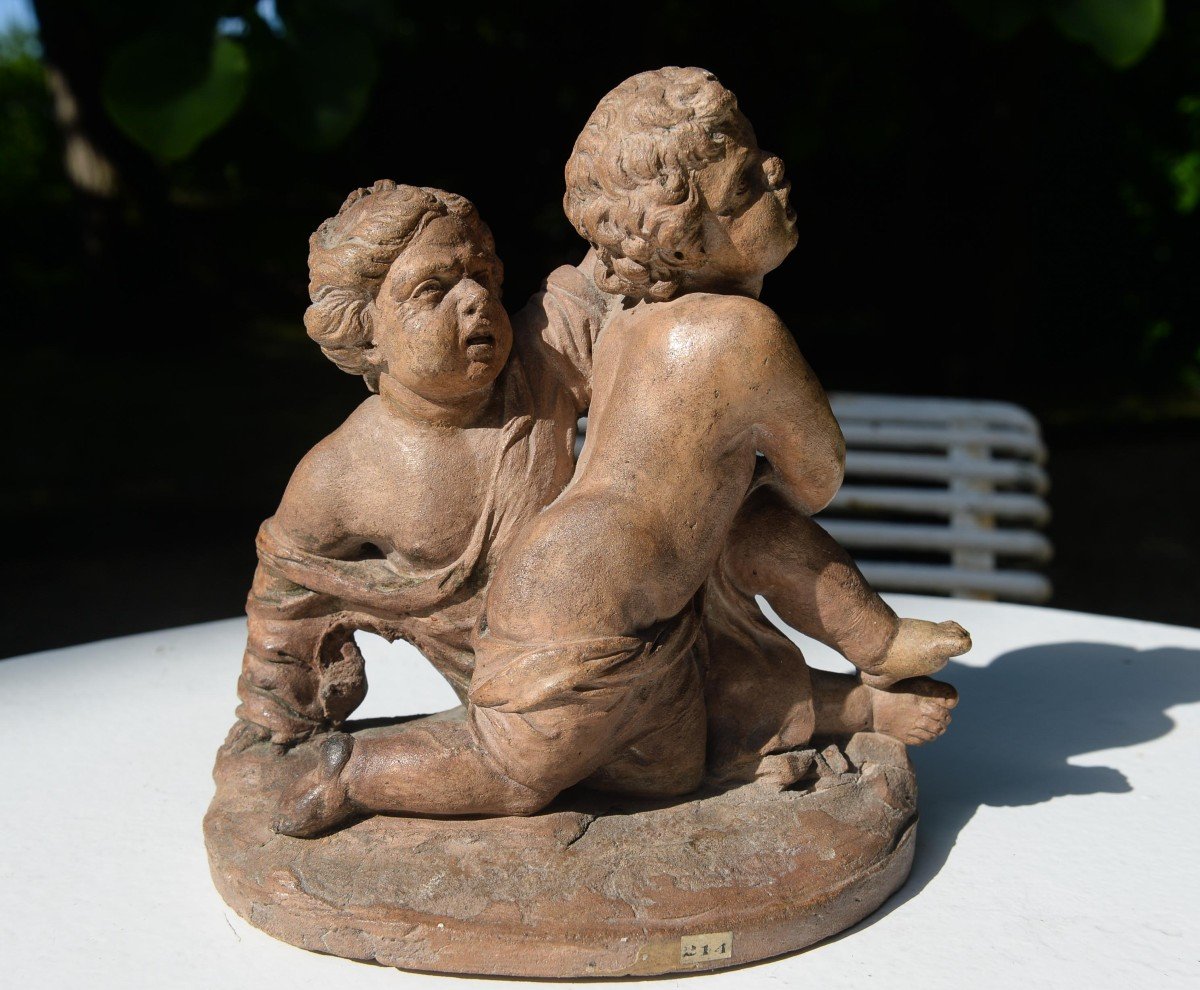 Terracotta Of 2 Bickering Putti From The 18th Century