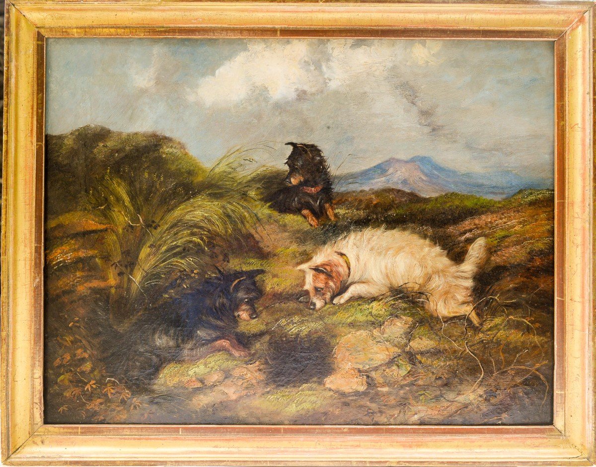 Terriers écossais  Chassant Dans Les Highlands signé "Gordon ( Sir John Watson Gordon 1790-1864)-photo-1