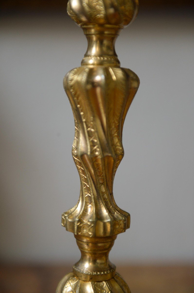 Pair Of Candlesticks In Gilt Bronze, Louis XV Period-photo-1