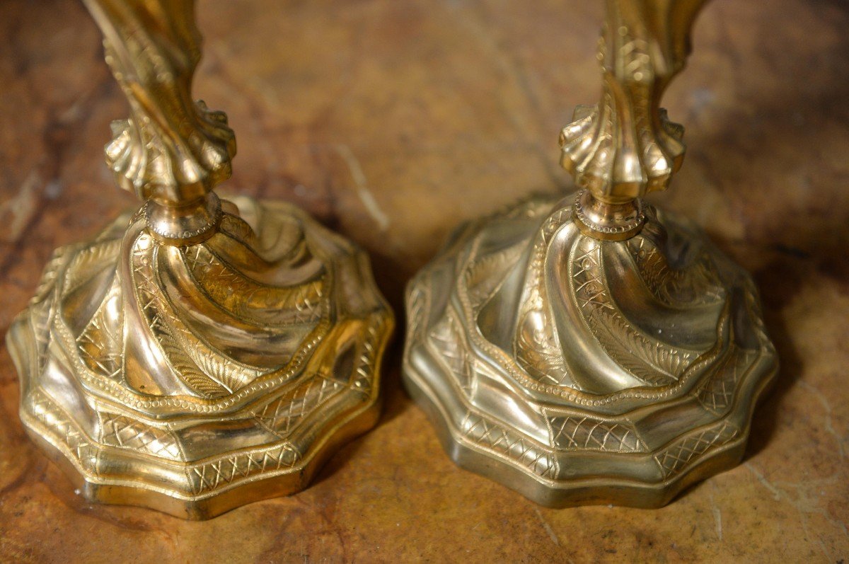 Pair Of Candlesticks In Gilt Bronze, Louis XV Period-photo-2