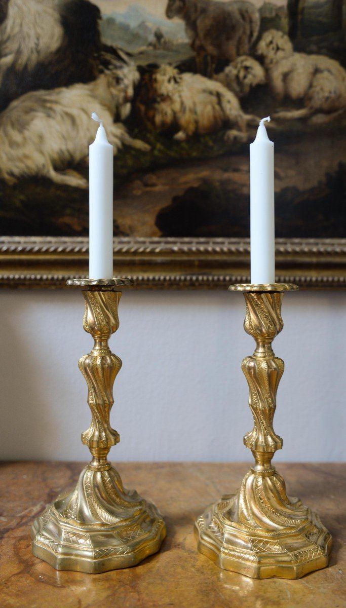 Pair Of Candlesticks In Gilt Bronze, Louis XV Period-photo-3