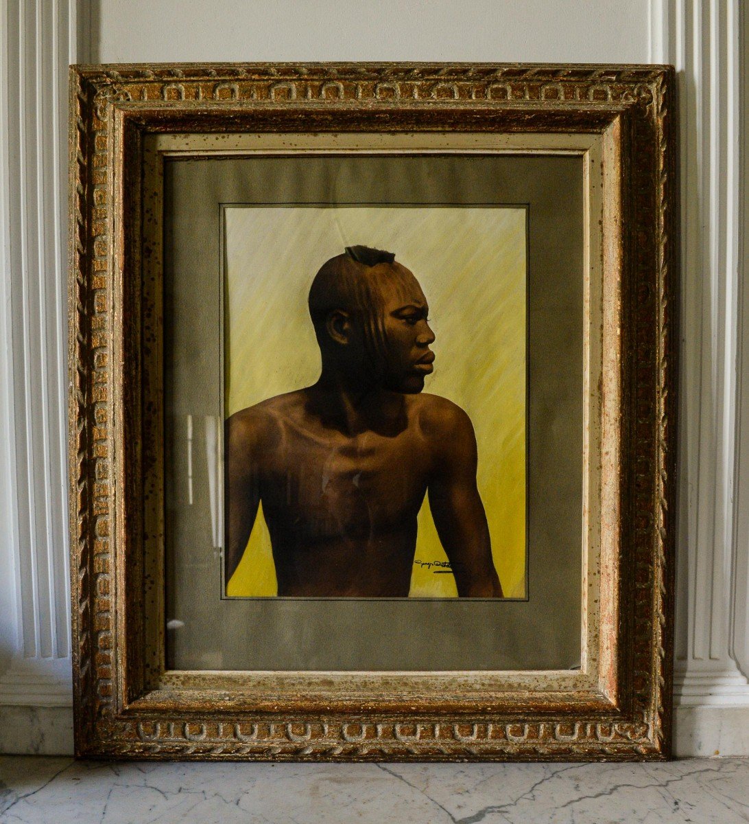 Pastel Africaniste Signé "Georges Cretelle"-photo-2