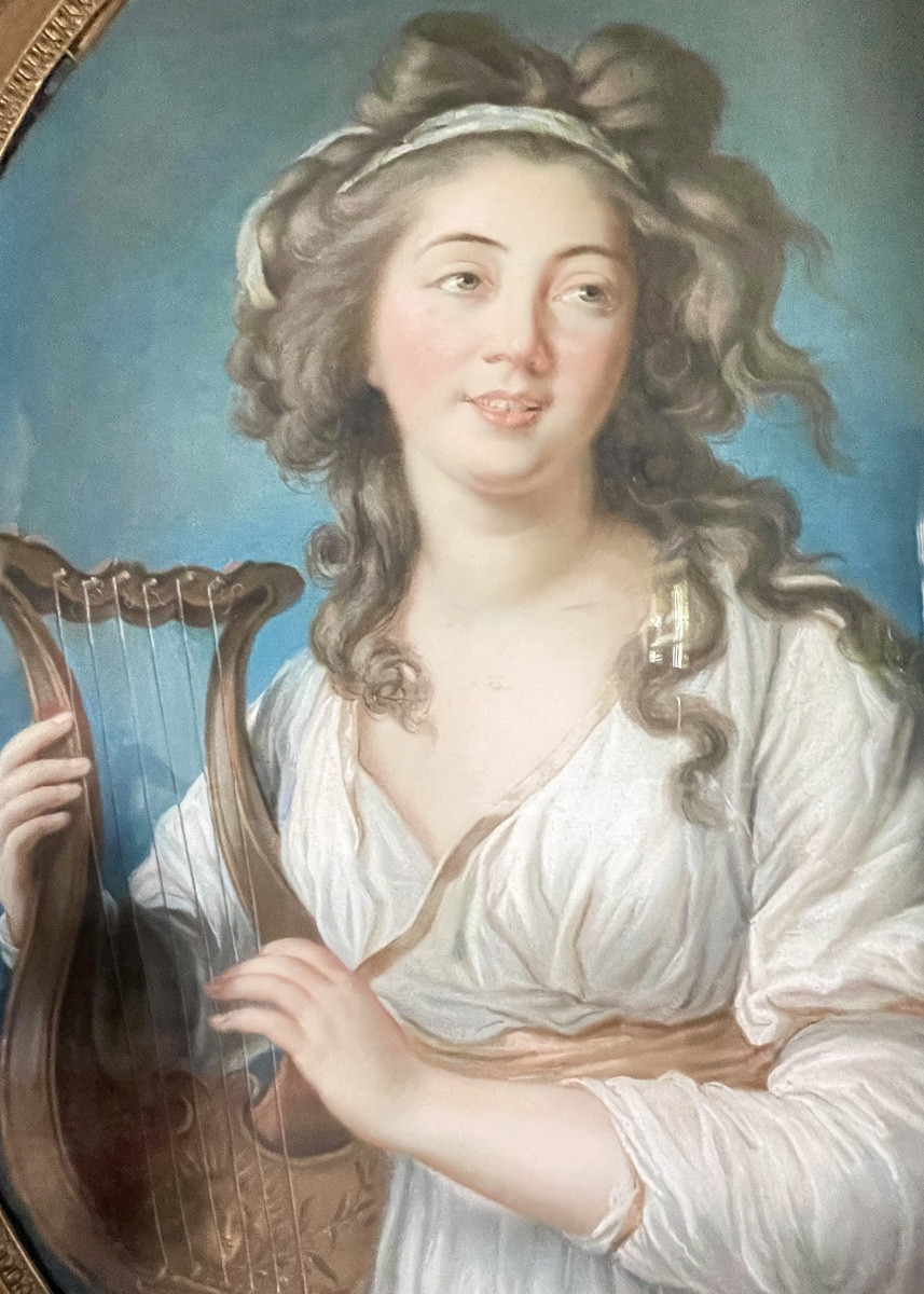 Large Pastel Of A Young Girl With A Lyre Signed By Laurent Grimod De La Reynière (1734-1793)-photo-4