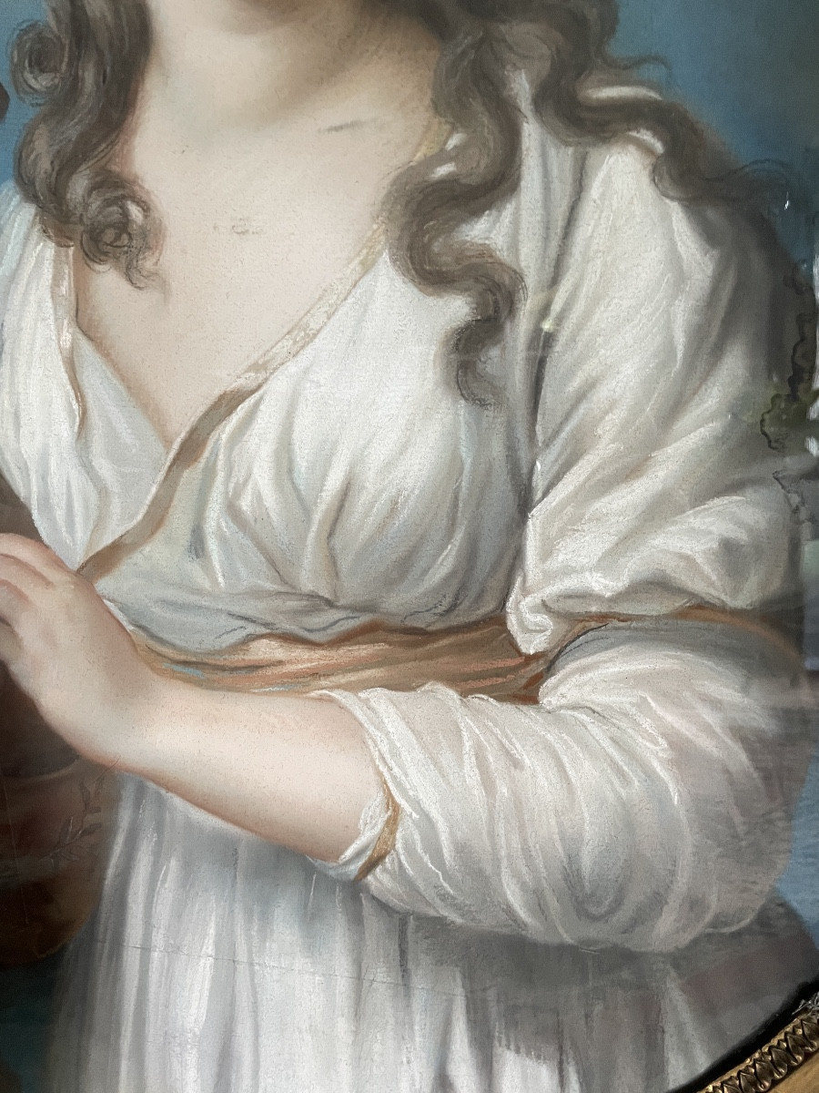 Large Pastel Of A Young Girl With A Lyre Signed By Laurent Grimod De La Reynière (1734-1793)-photo-2