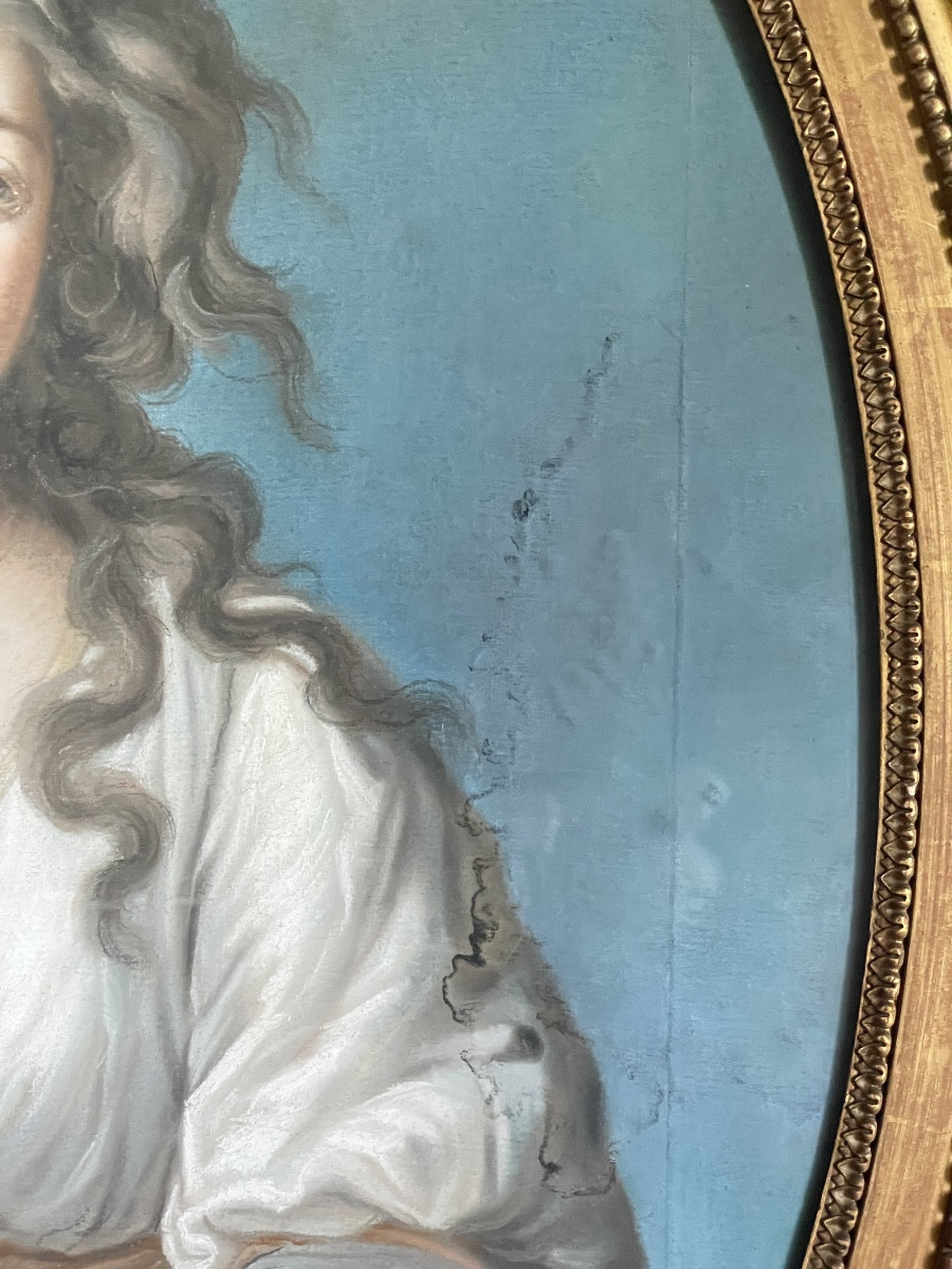 Large Pastel Of A Young Girl With A Lyre Signed By Laurent Grimod De La Reynière (1734-1793)-photo-4