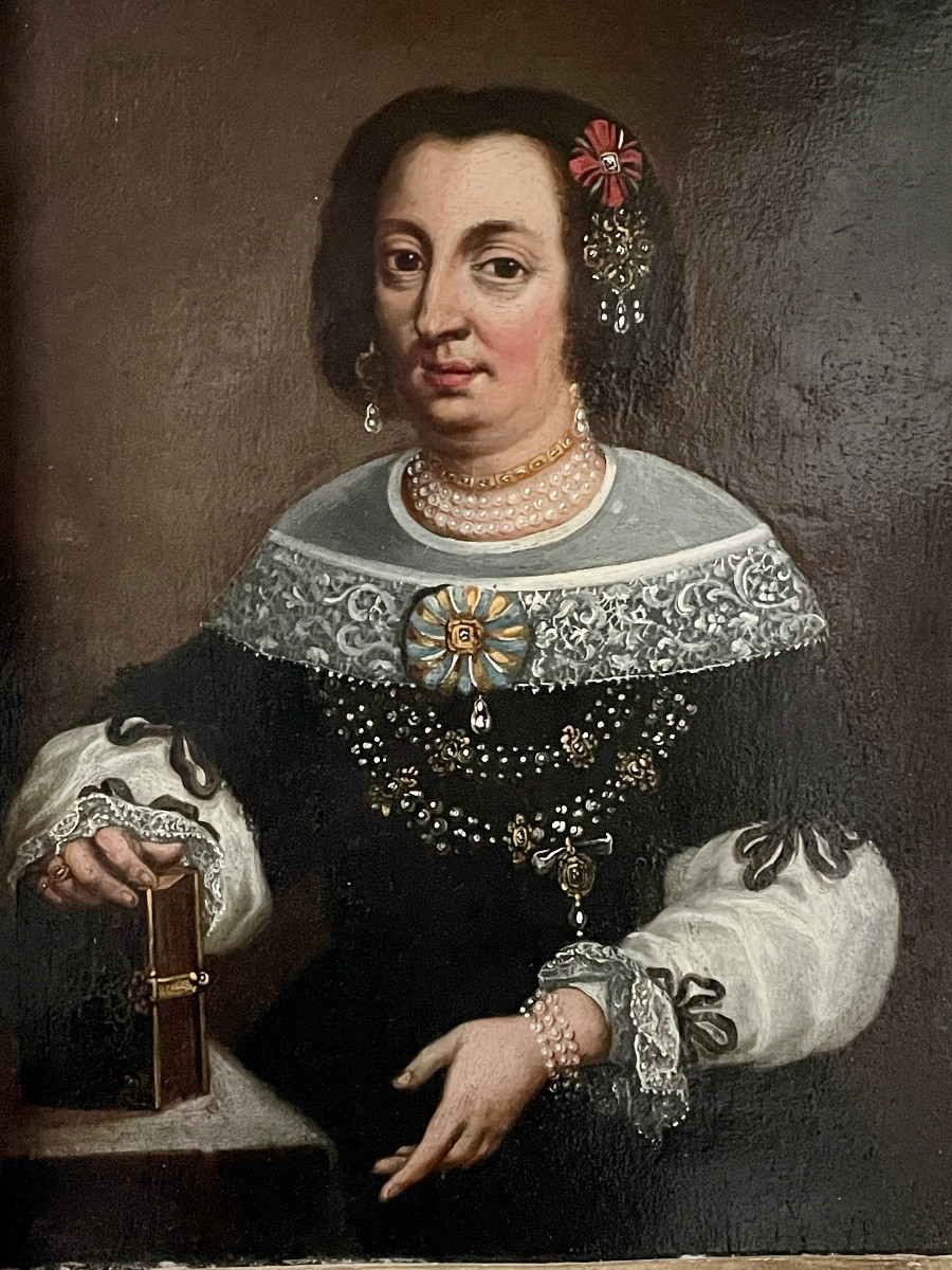 Portrait du XVIIème siècle sur cuivre d’une aristocrate allemande-photo-3