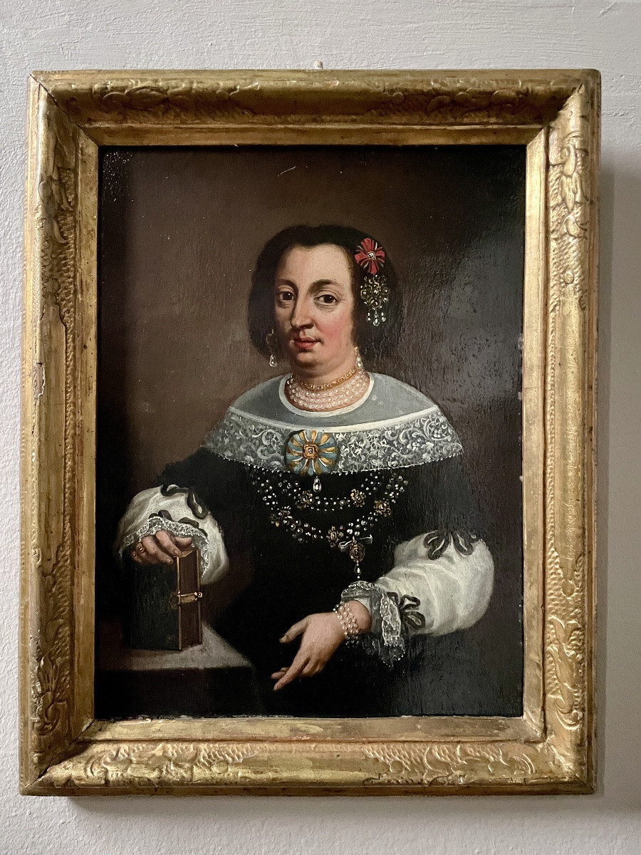 Portrait du XVIIème siècle sur cuivre d’une aristocrate allemande