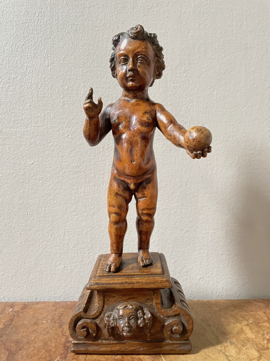 17th-century Carved Wooden Salvator Mundi 