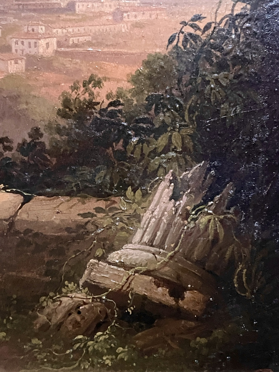 Vue de Saint Pierre de Rome, Huile sur panneau d’époque Restauration -photo-3