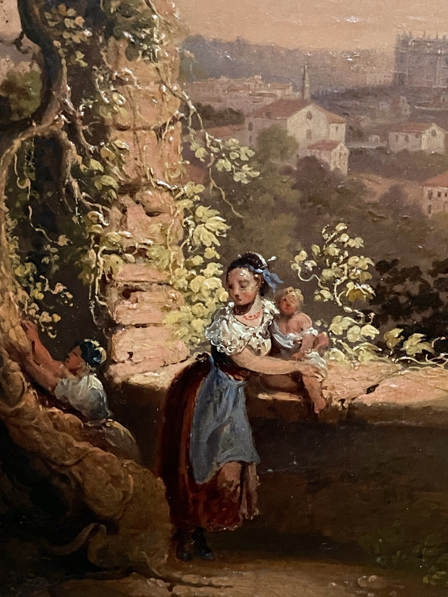 Vue de Saint Pierre de Rome, Huile sur panneau d’époque Restauration -photo-4
