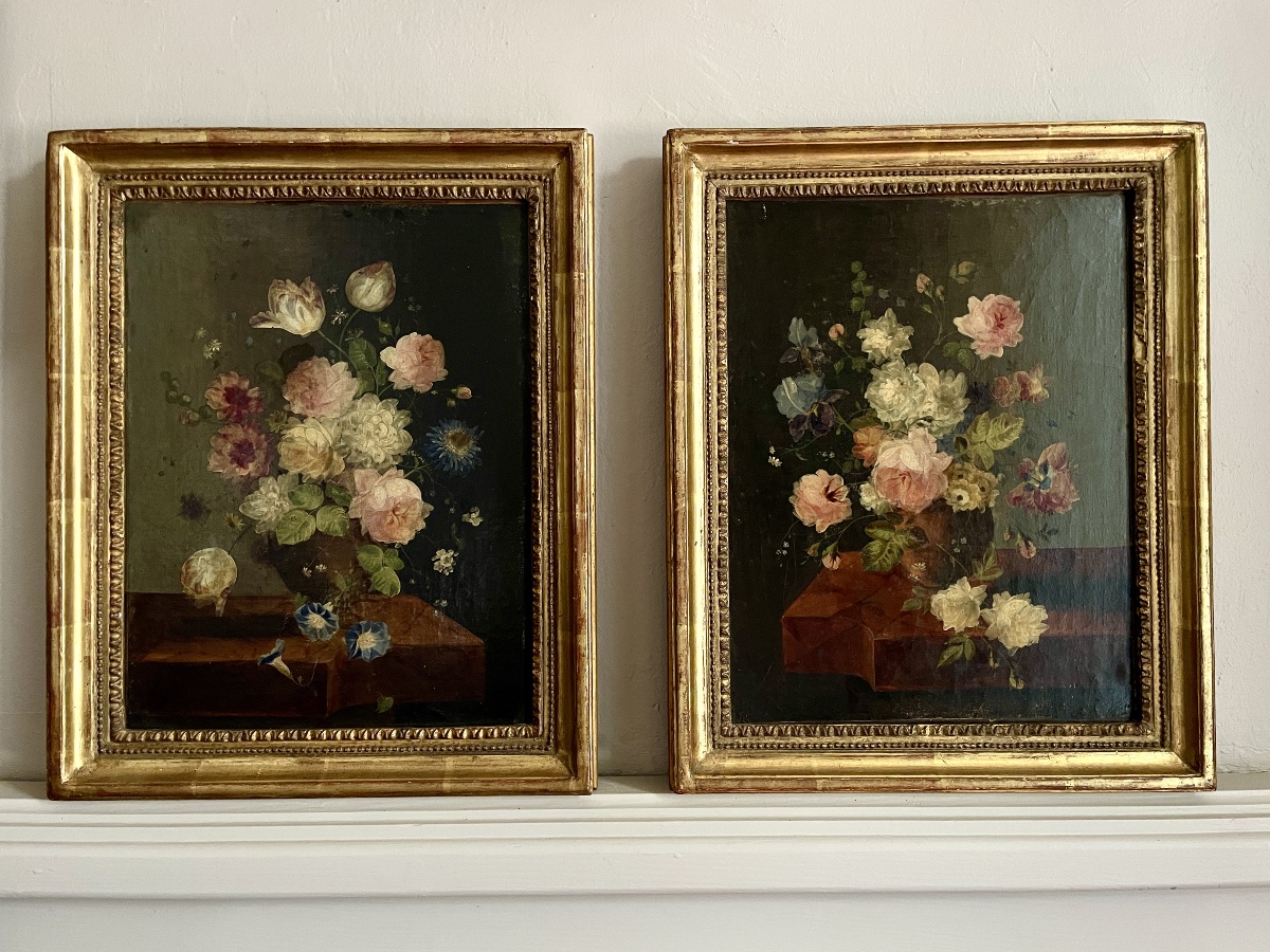 Paire de bouquets de fleurs fin 18ème/début 19ème siècle 
