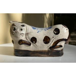 Ceramic Neckrest With Cat Decor, China Tsing Dynasty