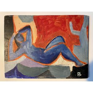 Nu bleu - huile sur panneau de Robert Lesgourgues (1920-1994)