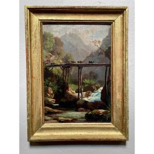 Small Animated Mountain Landscape From The 19th Century 