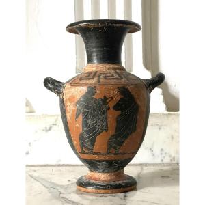 Petit vase grec en terre cuite à figures noires, Italie fin XIXème siècle