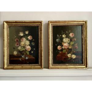 Pair Of Flower Bouquets From The Late 18th/early 19th Century