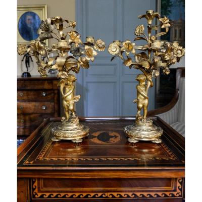 Pair Of Candelabra In Gilt Bronze