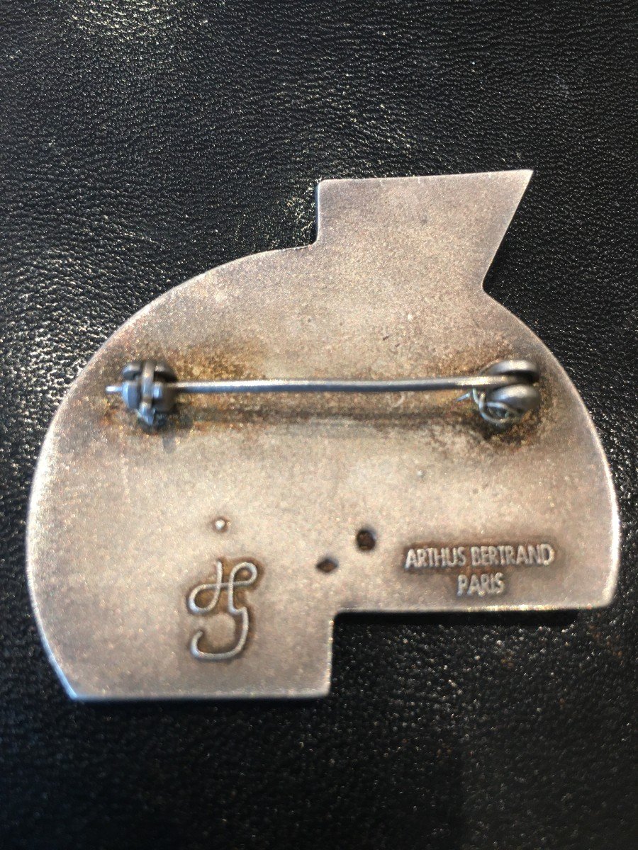 Solid Silver Enamelled Brooch After Jean Goulden-photo-2