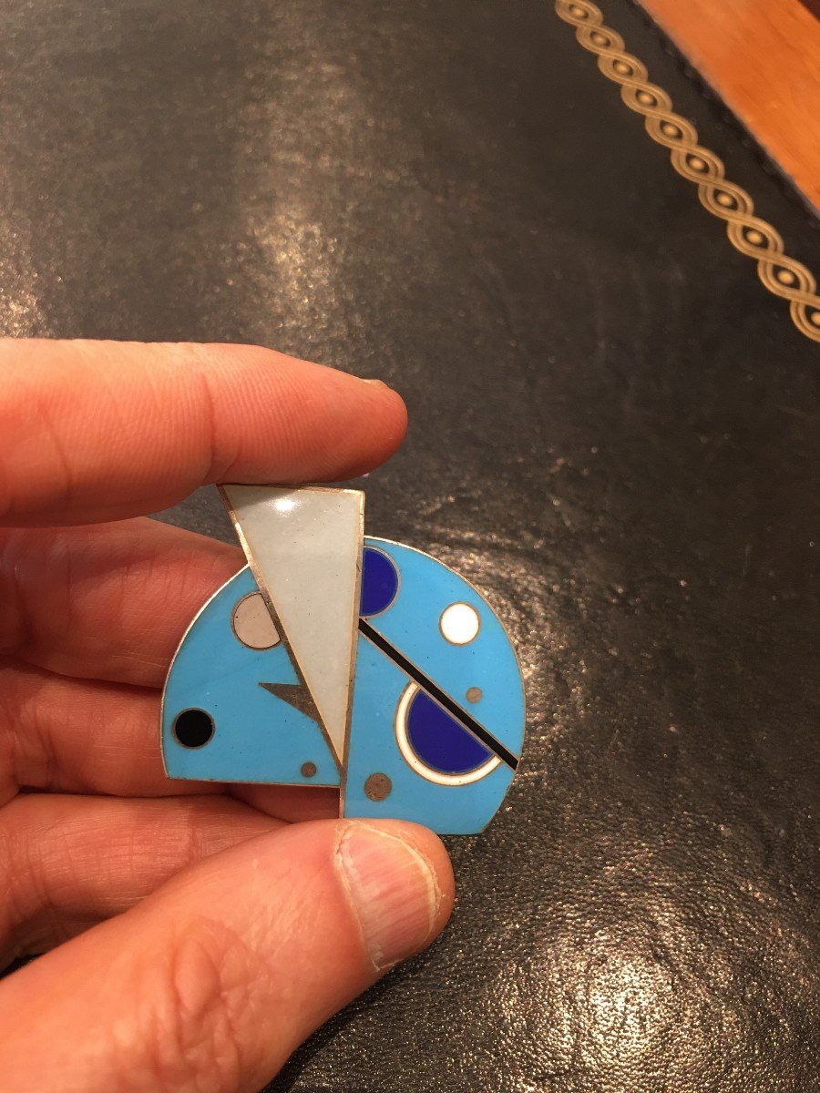 Solid Silver Enamelled Brooch After Jean Goulden-photo-4