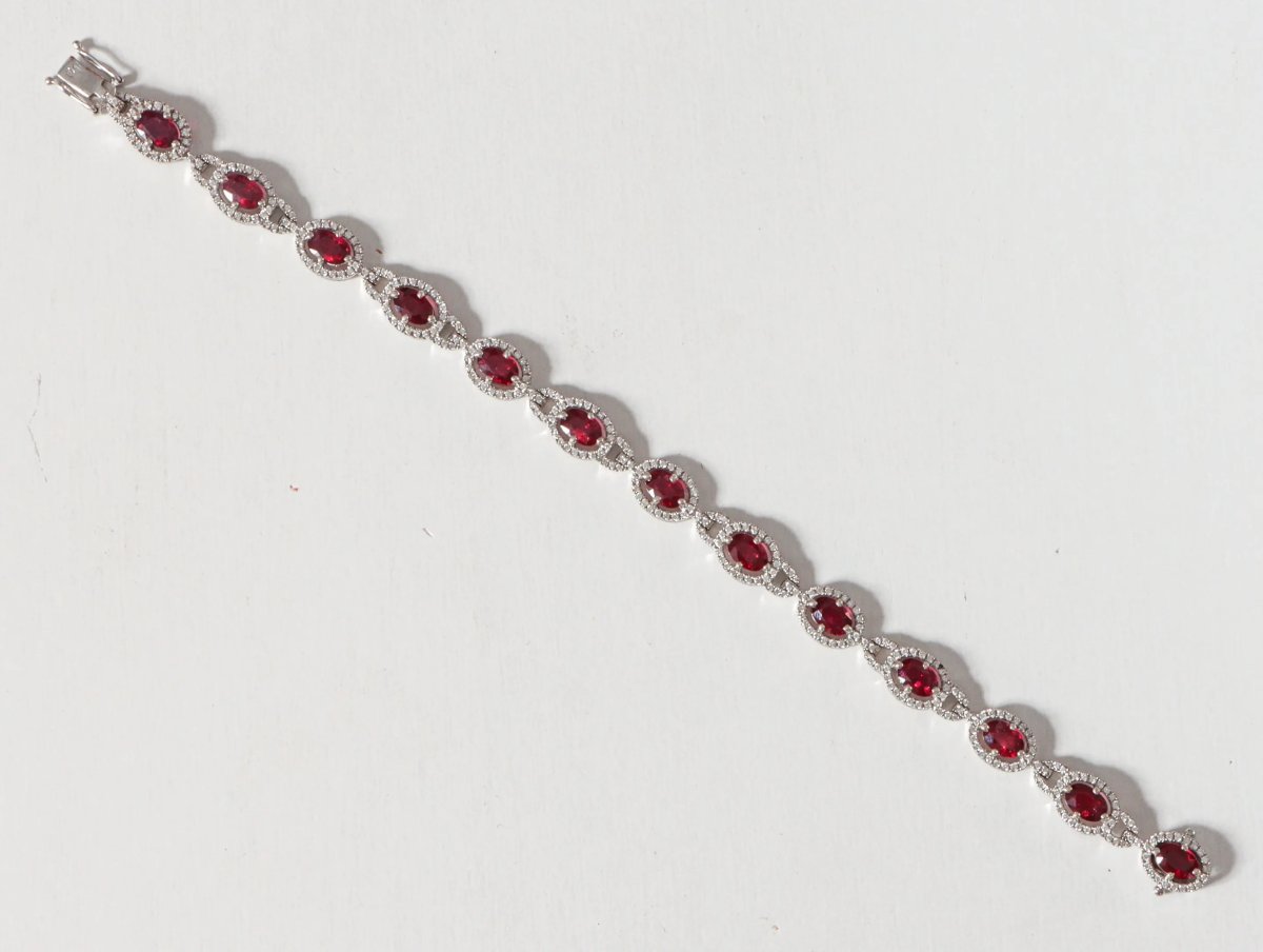 Bracelet Ligne En Or Gris Orné De Treize Rubis Et Diamants-photo-3