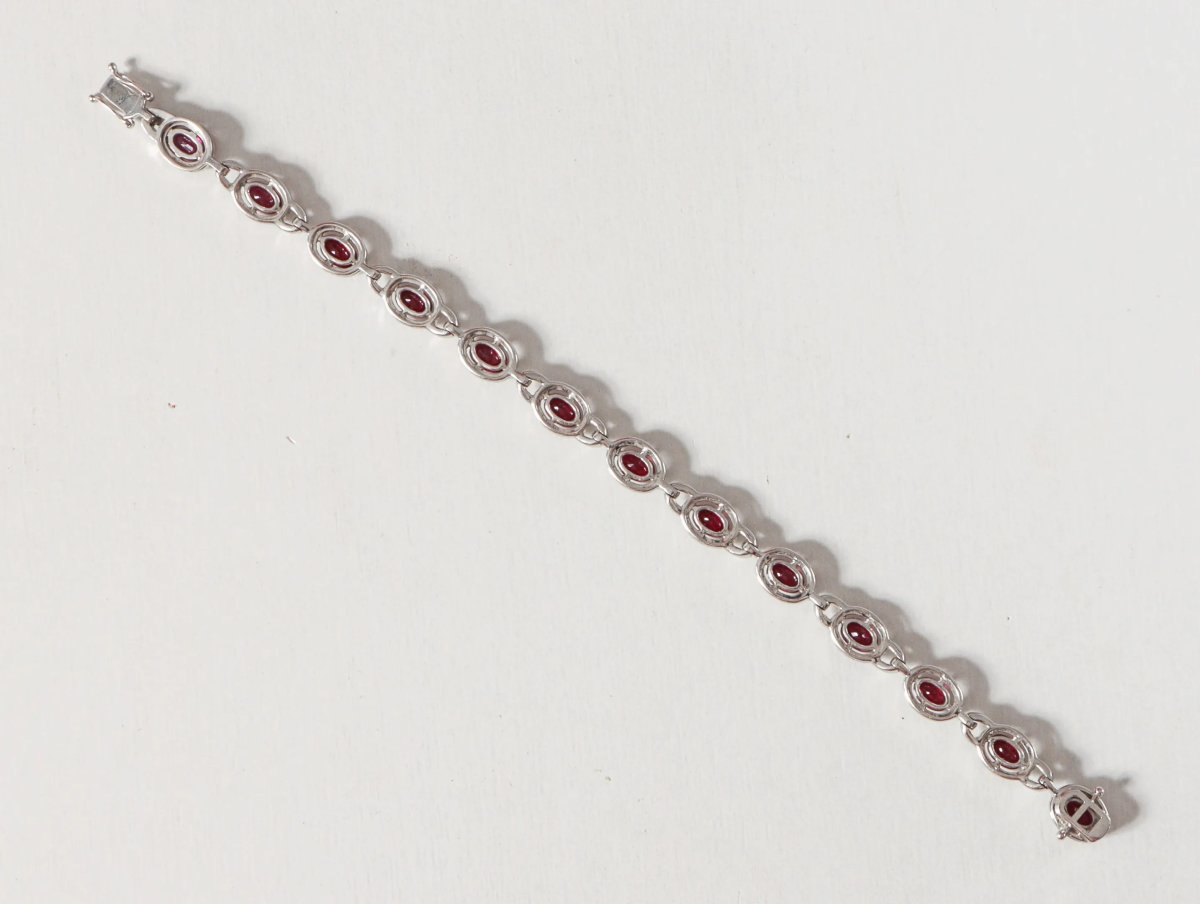 Bracelet Ligne En Or Gris Orné De Treize Rubis Et Diamants-photo-4