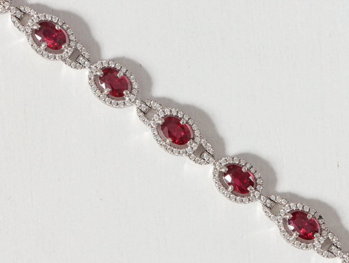 Bracelet Ligne En Or Gris Orné De Treize Rubis Et Diamants-photo-5