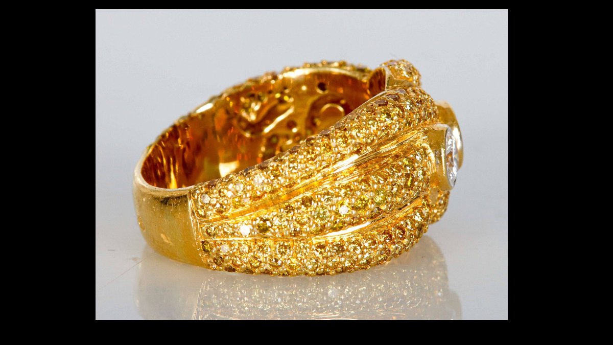 Bague En Or Serti De Diamants Jaunes Et Diamants Blancs-photo-2