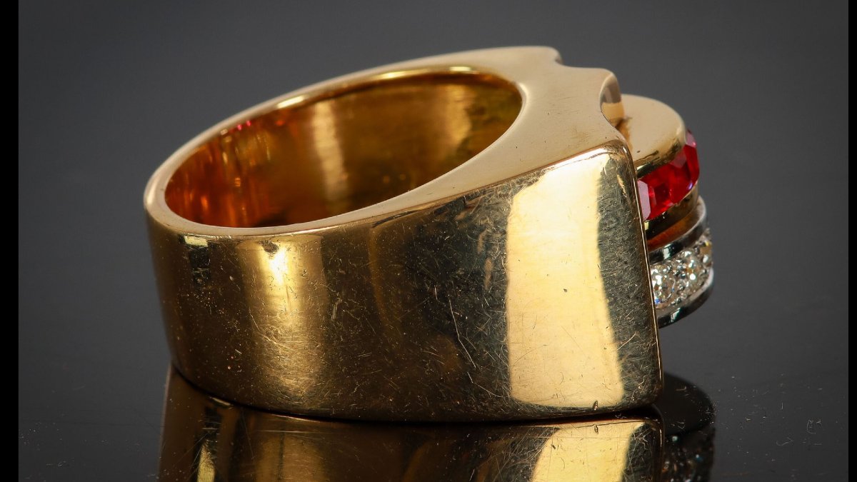 Bague "tank" Années 40 En Or Et Platine-photo-3