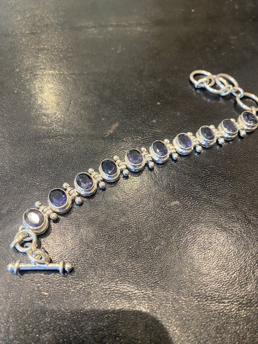 Bracelet In Solid Silver And Fine Iolite Stone 22.50grs-photo-2