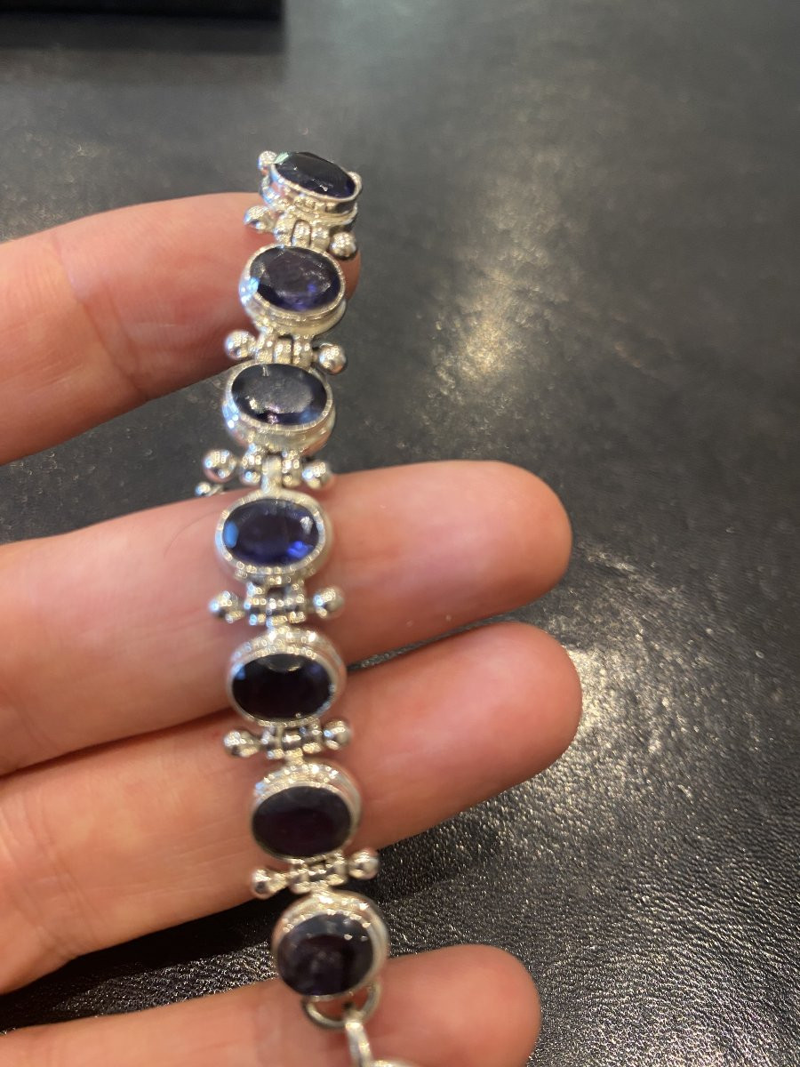 Bracelet In Solid Silver And Fine Iolite Stone 22.50grs-photo-3