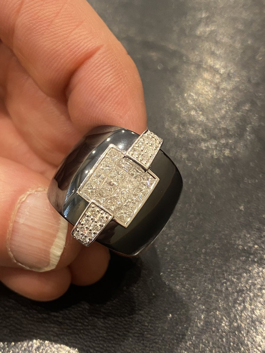 Guy Laroche Bague En Céramique Or Blanc Et Diamants Serti Invisible-photo-3