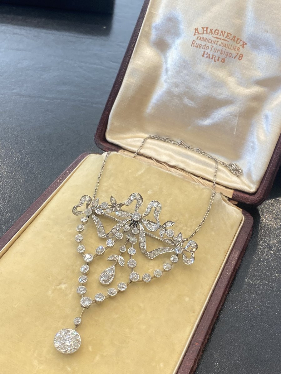 Importante broche pendentif en platine fin 19 ème collier-photo-6