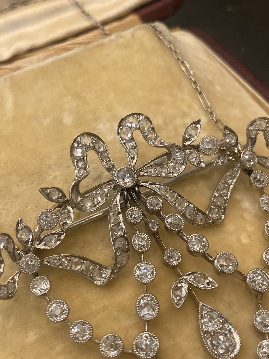 Importante broche pendentif en platine fin 19 ème collier-photo-7