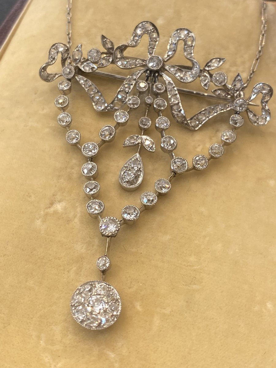 Importante broche pendentif en platine fin 19 ème collier-photo-8