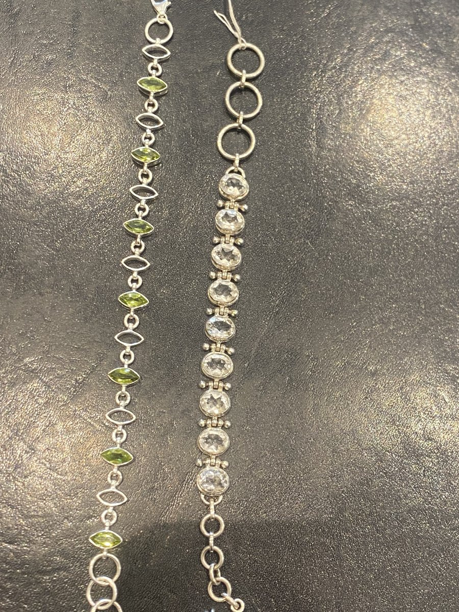 2 Bracelets In Solid Silver 37.41 Grs And Fine Stone Peridot And Quartz -photo-2