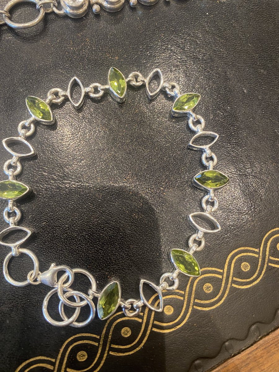 2 Bracelets In Solid Silver 37.41 Grs And Fine Stone Peridot And Quartz -photo-4