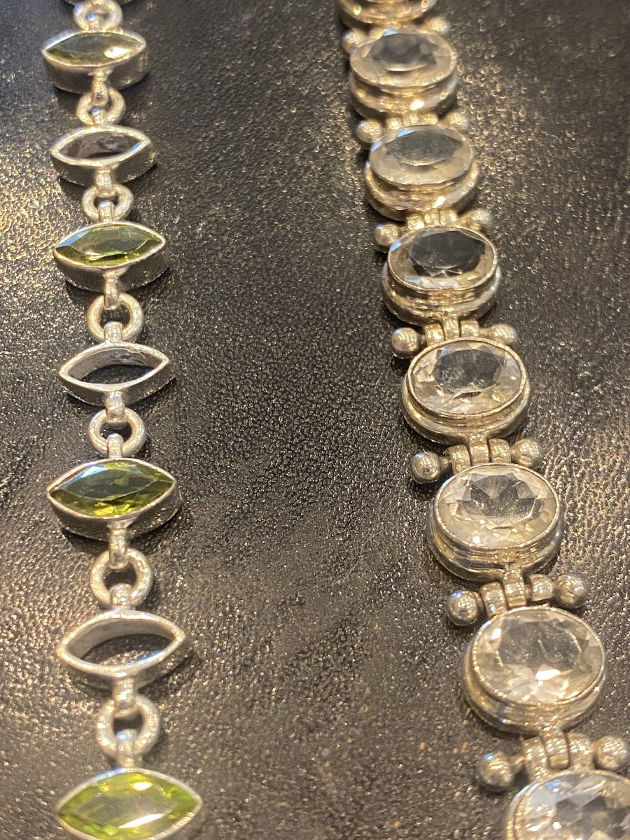 2 Bracelets In Solid Silver 37.41 Grs And Fine Stone Peridot And Quartz -photo-1