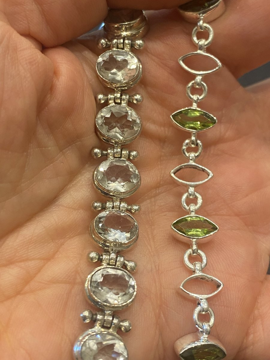 2 Bracelets In Solid Silver 37.41 Grs And Fine Stone Peridot And Quartz -photo-2