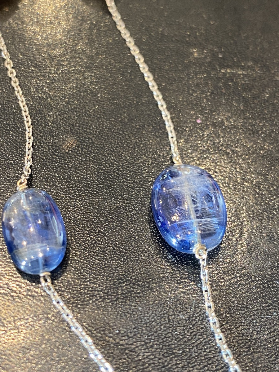 Signed Técla Long Sautoir Necklace In Pearls And Sapphires, Gold, 119 Cm-photo-5