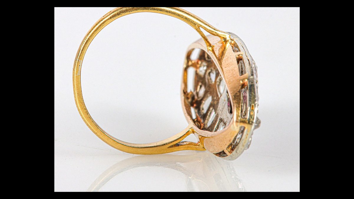 Bague marquise en or 750 de deux tons Rubis Diamants 2,30 carats-photo-2