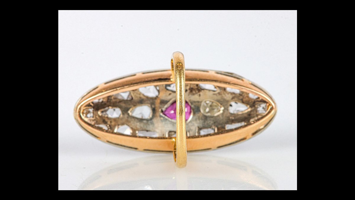 Bague marquise en or 750 de deux tons Rubis Diamants 2,30 carats-photo-3