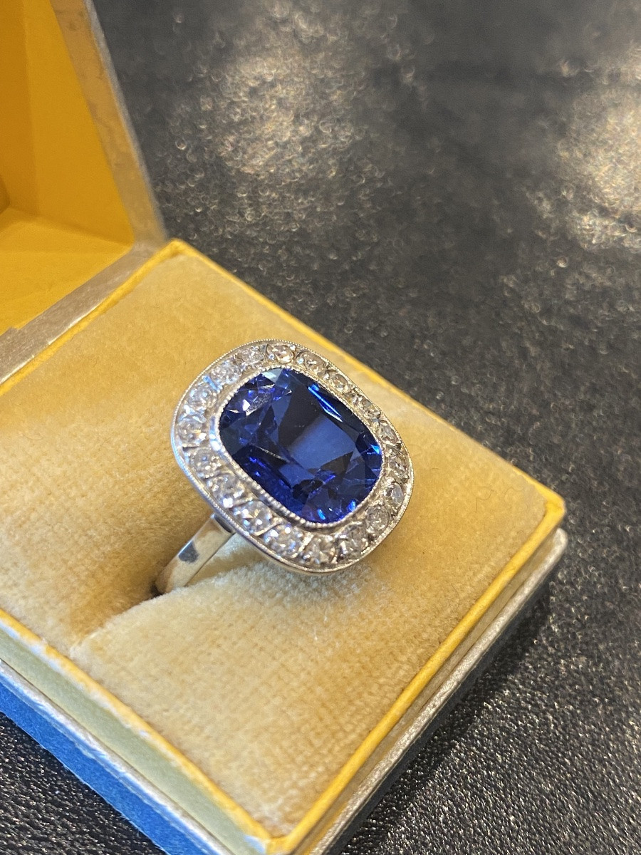 Antique 18k Gold And Platinum Ring With Verneuil Sapphire And Diamonds-photo-5