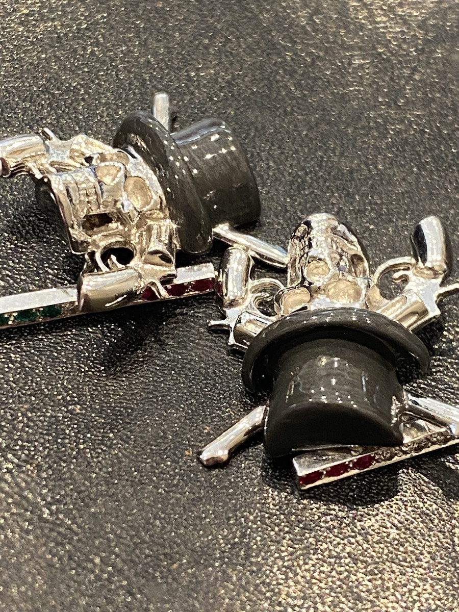 18 Ct White Gold 750 Skull Cufflinks-photo-3