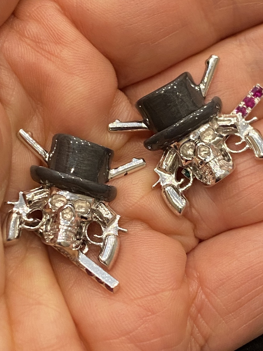 18 Ct White Gold 750 Skull Cufflinks-photo-5